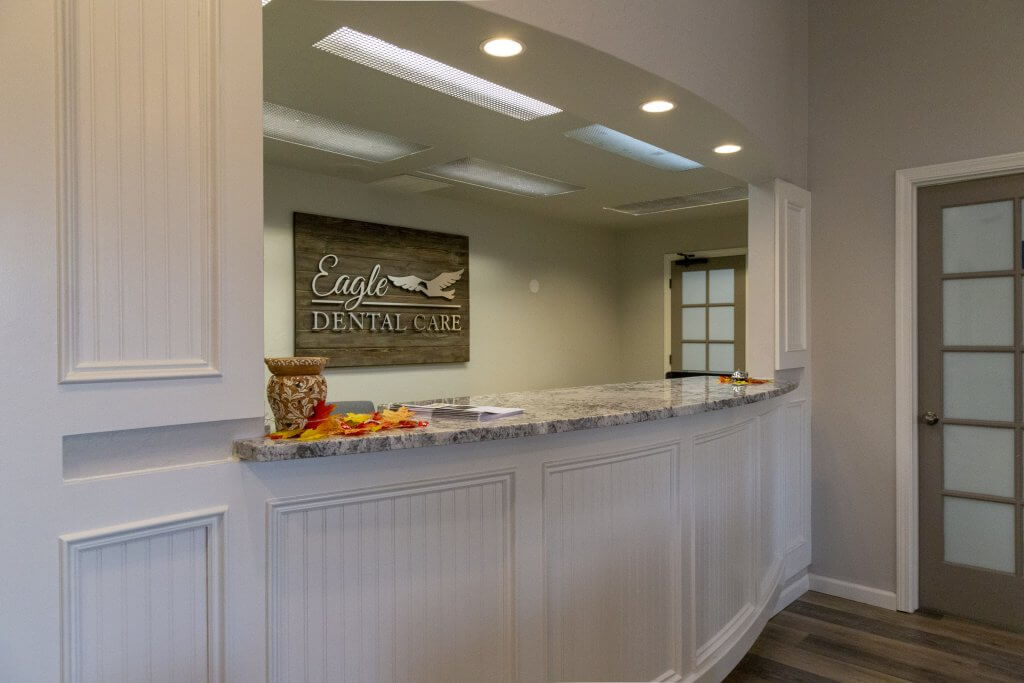 Eagle Dental Care waiting room desk and sign